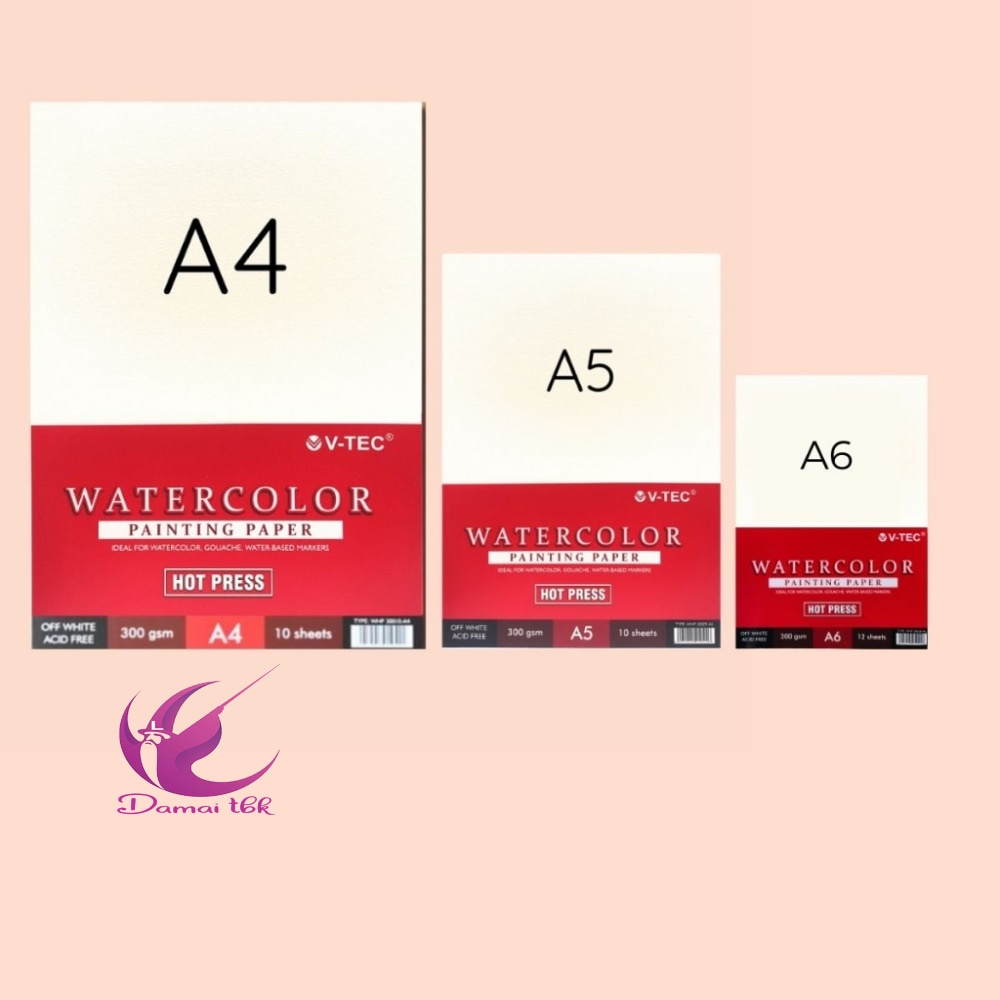 

Watercolor Paper Hot Pressed A4 , A6, A3 dan A5 300 Gsm - V-tec