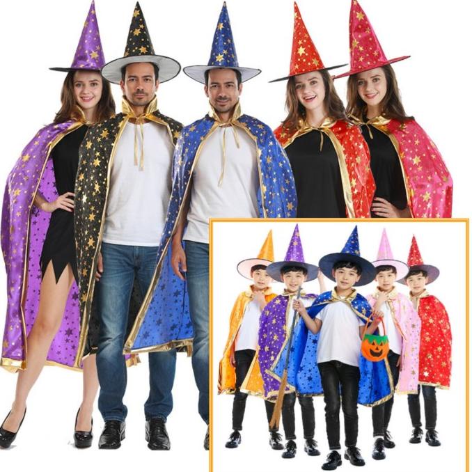 

Ready Jubah Set Topi Halloween Anak Dewasa Kostum Coat Cape Mantel Penyihir Berkualitas