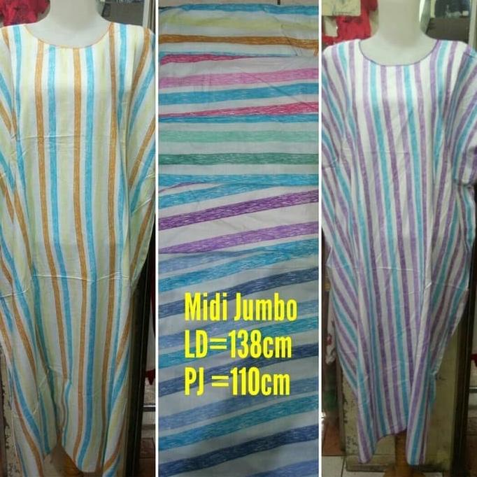 Ready Obral Daster Midi Jumbo Motif Garis Dasar Putih Original