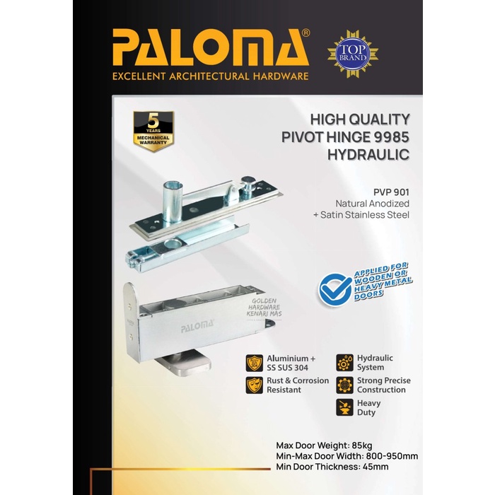 [Ori] Paloma Pvp 901 Engsel Hinge Pintu Pivot Tanam Hidrolik Stainless 304 Limited