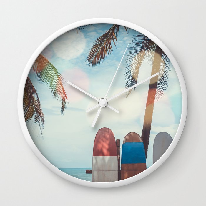 Jam Dinding Pemandangan Pesisir Tropis Kehidupan Selancar