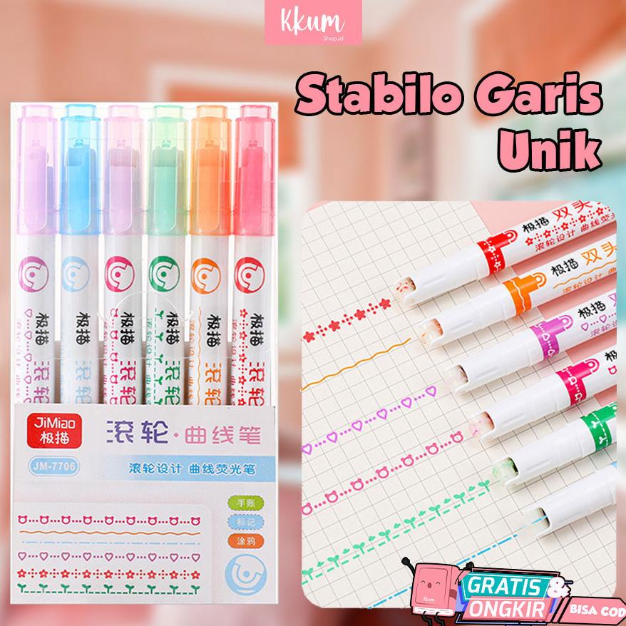 

6 PCS Colorful Stamp line marker set/ Spidol gambar garis warna cute