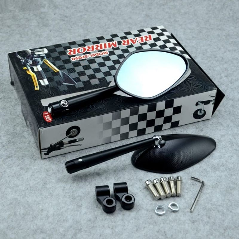 spion motor universal set hitam - spion universal kanan kiri spion SKY - kaca spion motor universal