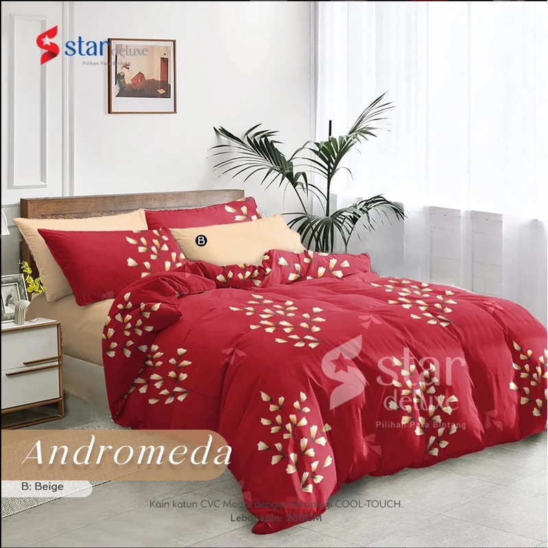 Kain Sprei Meteran Motif Andromeda Merah Bunga Katun Lokal