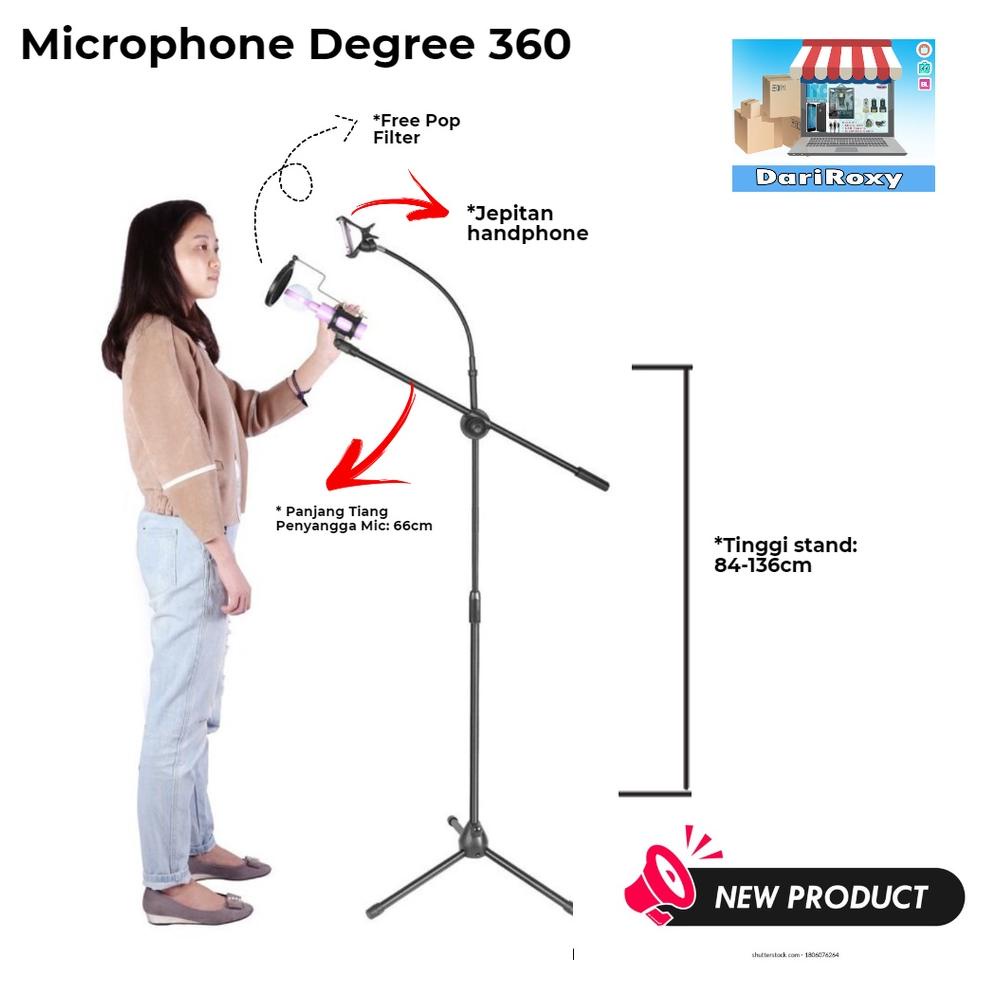 STAND MICROPHONE WITH HOLDER COCOK UNTUK STUDIO MUSIK KONTEN PEMULA TRIPOD MICROPHONE STAND MIC PANJ