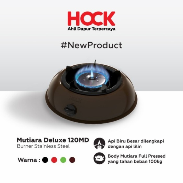 [Ori] Kompor Gas 1 Tungku Hock Tipe Mutiara Silver Kgb120-Md Model Bulat Berkualitas