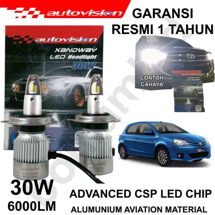 Lampu Led Etios Valco H4 Hi/Lo Autovision Xandway 30W Headlamp Putih Ready