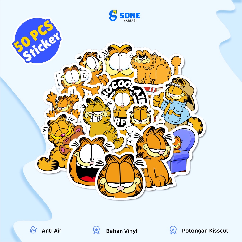 

50 Pcs Stiker Kartun GARFIELD Vinyl Waterproof Anti Air Untuk Stiker Tumbler Dll