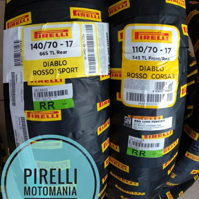 PAKET BAN PIRELLI DIABLO ROSSO CORSA 2 110/70 & 140/70 ROSSO SPORT R17 ORIGINAL BEST QUALITY