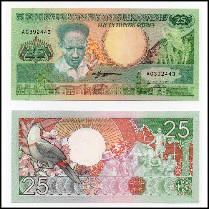 BEST DEAL BL2020 PER 1 LEMBAR SURINAME 25 GULDEN TAHUN 1988 UNC MULUS 