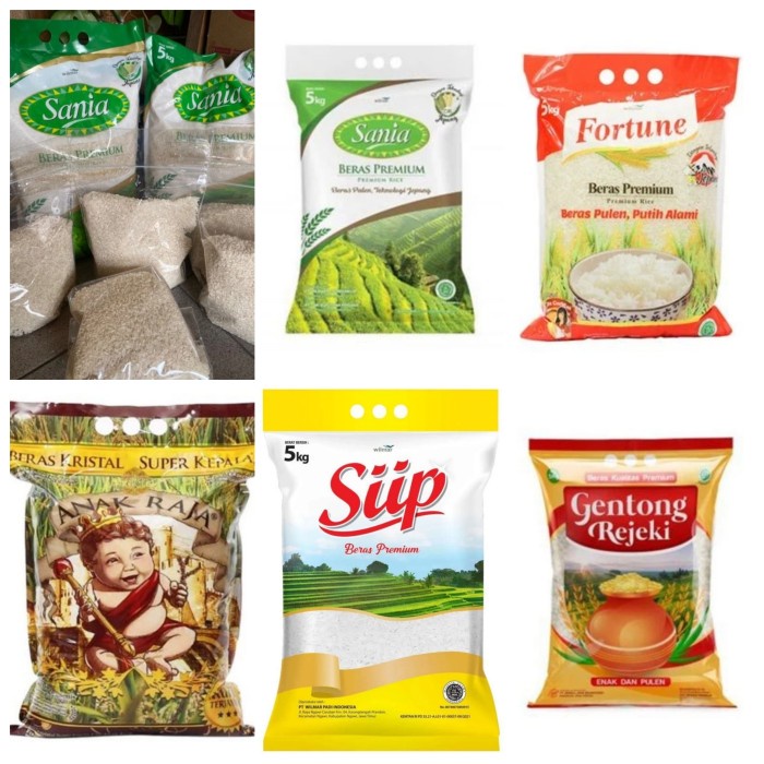 

beras premium sania / anak raja / gentong rejeki / fortune / rojolele / beras premium 5kg