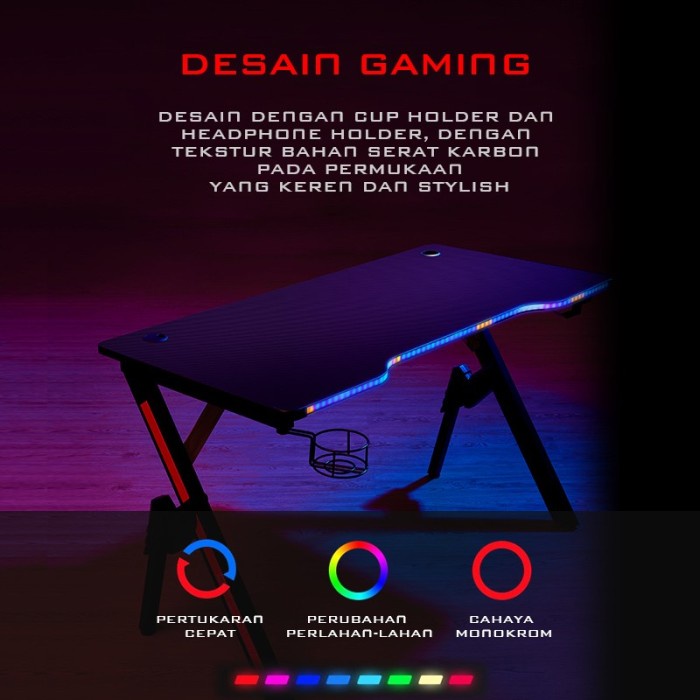 Bae Gaming Table Battledesk Black Rgb / Meja Komputer Pc Laptop