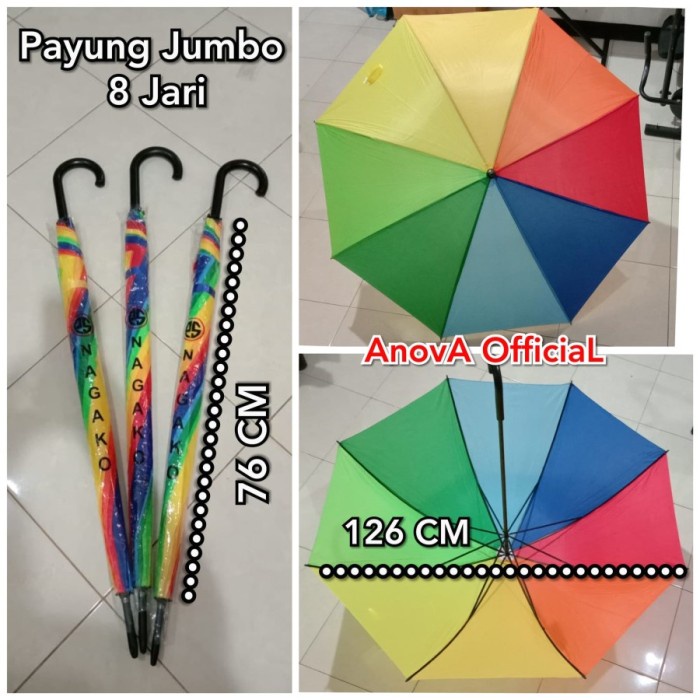 UMBRELLA PAYUNG JUMBO NAGAKO. EKSTRA BESAR. 8 DELAPAN JARI DOUBLE RAINBOW