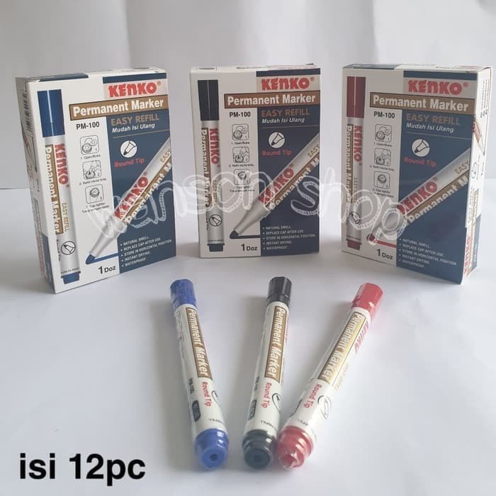 

SPIDOL KENKO PERMANEN MARKER TINTA hitam/biru/merah PM-100 12 pcs