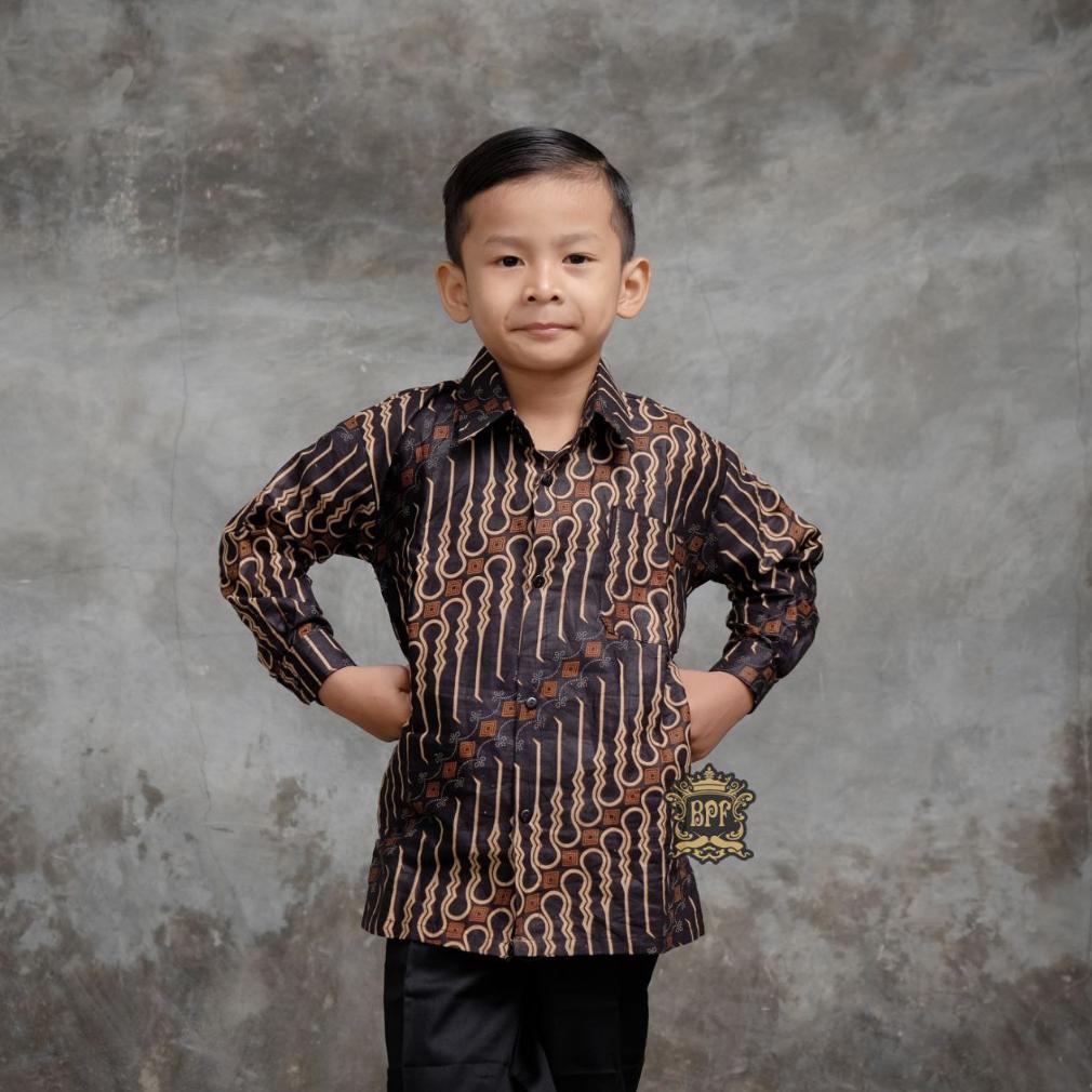 Kekinian RUZZA Batik Anak Ukuran 3-15 Tahun Kemeja Lengan Panjang Motif Seno Sogan Coklat Cappucino 