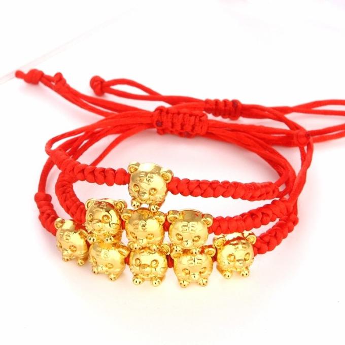 

Gelang Tali Merah Liontin Emas Macan Gold Bracelet Kado Imlek Tiger Original