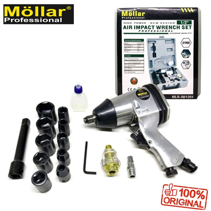 ✅Original Mollar Impact Wrench 1/2 Impact Angin Kompresor Set 17 Pcs Sock 1/2 Berkualitas