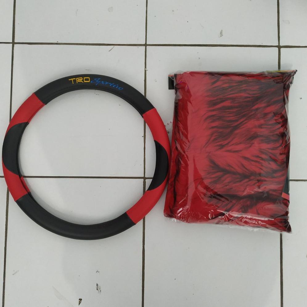 TERLARIS Paket Sarung Stir TRD Sportivo + Bulu alas Dashboard Mobil set hiasan interior mobil murah 