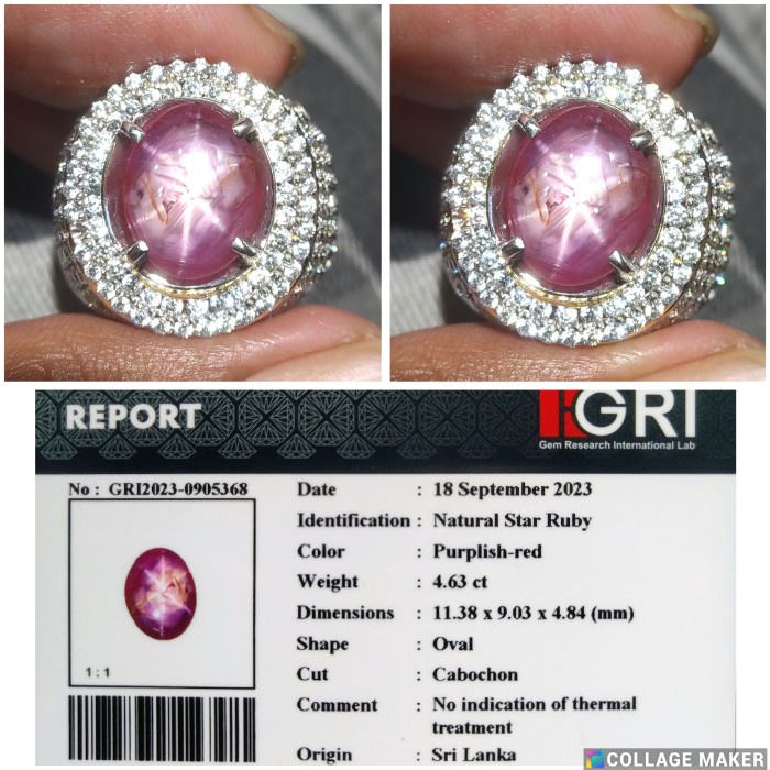 ✨Termurah Batu Cincin 4.63Ct Natural Star Ruby Star Srilanka Nh Terbaru