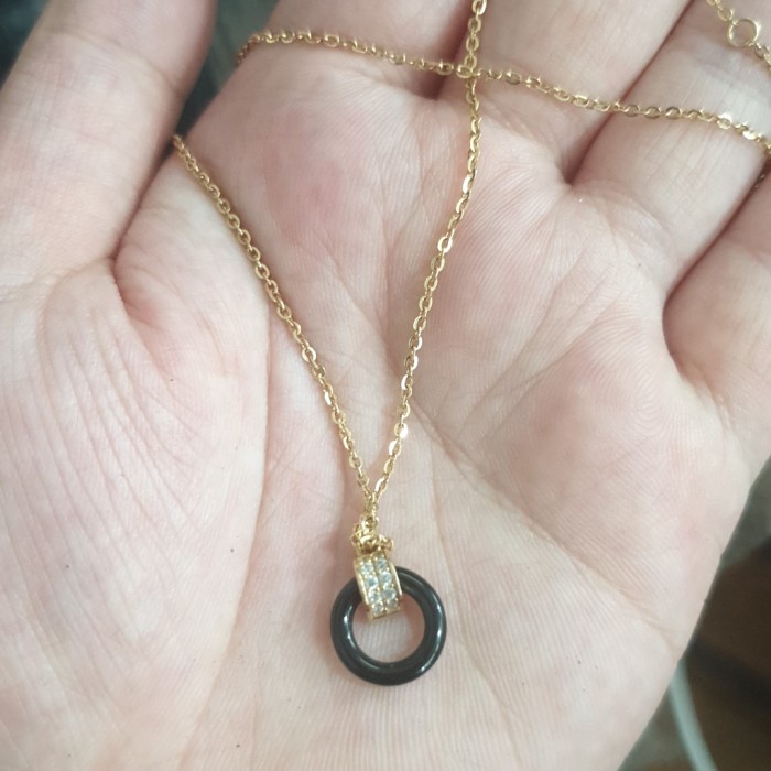 ✨Sale Kalung Polos Nori Double Ring Bandul Bulat Emas Asli 375 8K Hwt Terbaru