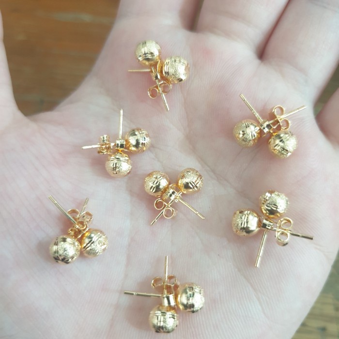 ✨Ori Giwang Anting Pentol Bola Gold Emas Asli 375 8K Muda Murah 1 Gram 1 Gr Bisa Gojek