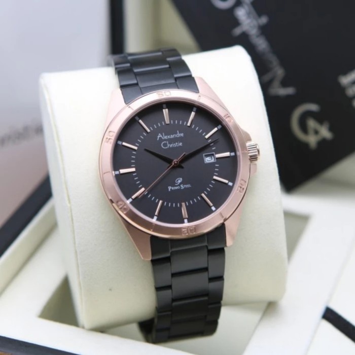 ✅Sale Jam Tangan Pria Original Alexandre Christie Ac1011Md Rosegold Black Diskon