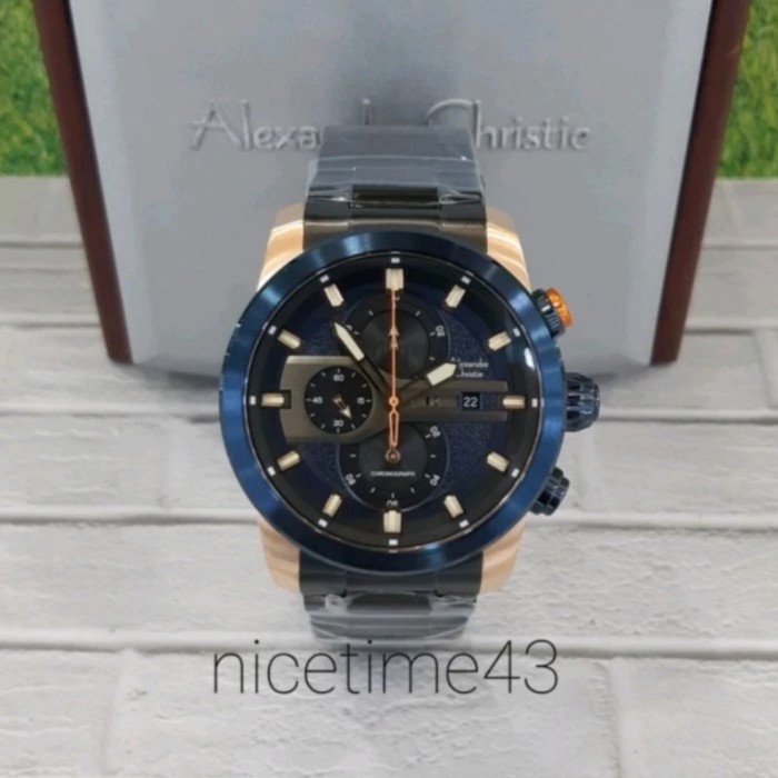 ✅Original Jam Tangan Pria Original Alexandre Christie Ac6559Mc Rosegold Blue Bisa Sameday