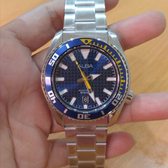 ✅Original Alba As9N97X1 As9N97 Silver Blue Yellow Jam Tangan Pria Original Bisa Sameday