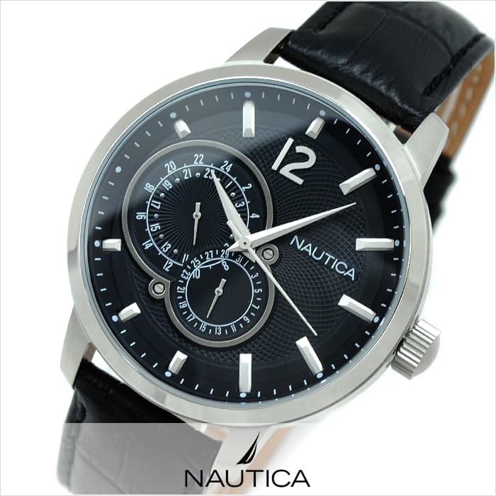 ✅Ori Jam Tangan Pria Nautica A15047G Silver Black Leather Original Terbaru