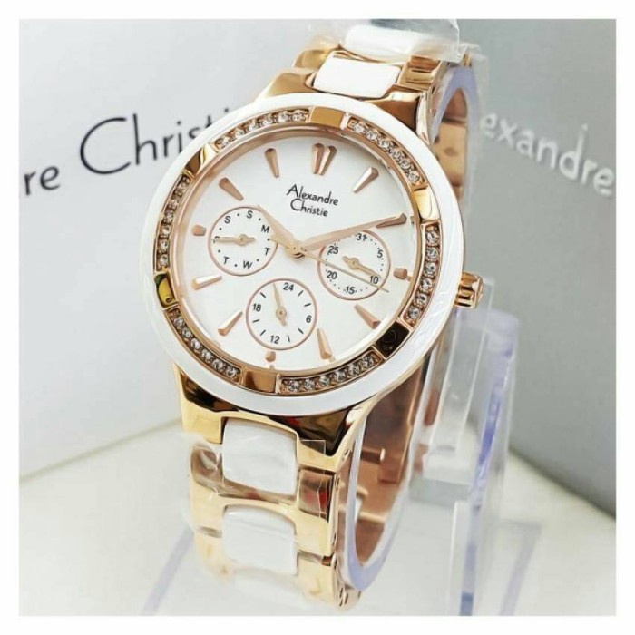 ✅New Ori Jam Tangan Wanita Alexander Christie Ac 2299 Ceramic Rose Gold Diskon