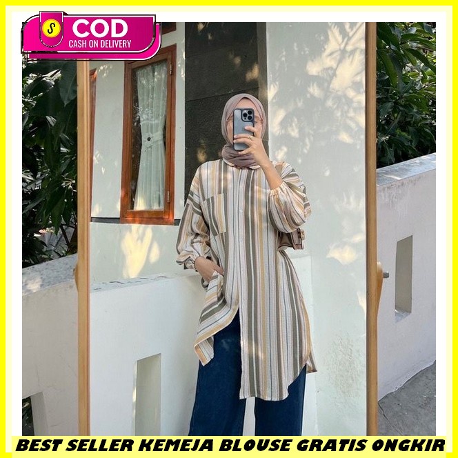 Kemeja Crop Top Lengan Panjang Oversize Bluse Baju Atsn Blouse Wanita Korean Style Fashion Muslim Bl