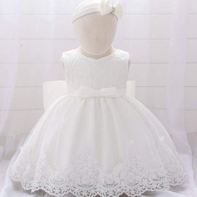 Baju Dress Terusan Gaun Bayi Perempuan Putih Merah Mewah - BG2021