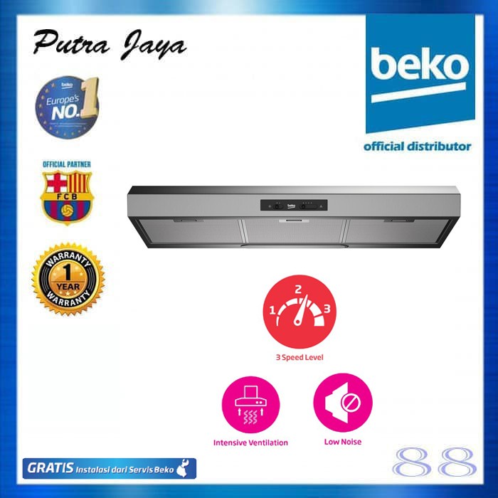 Beko HNS91223XH Cooker Hood 90 Cm Stainless Steel Penghisap Asap Dapur Modern