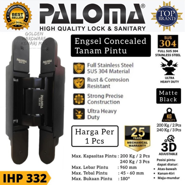 [Ori] Paloma Ihp 332 Engsel Tanam Pintu Concealed Invisible Hinge Hitam Diskon