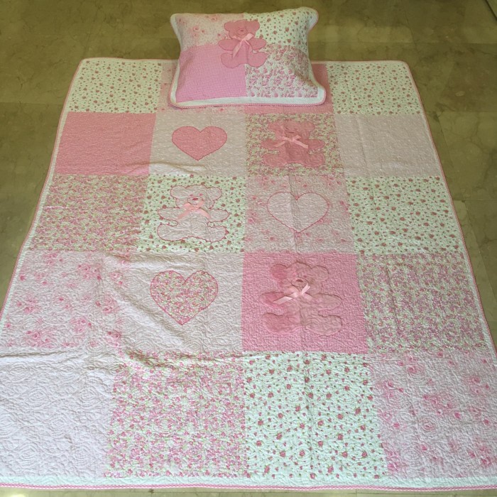 [New] 170X220 Bed Cover Set Anak Pink Teddy Bear Shabby Patchwork Quilt Sale Terbatas