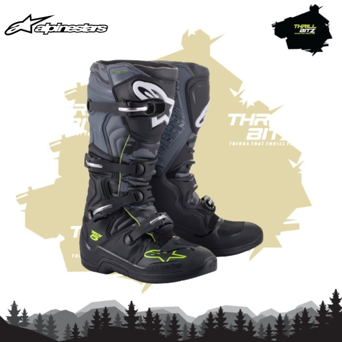 [New Ori] Sepatu Alpinestars Tech 5 Boots Black Gray Yellow Fluo - Size 9/43 Terbaru