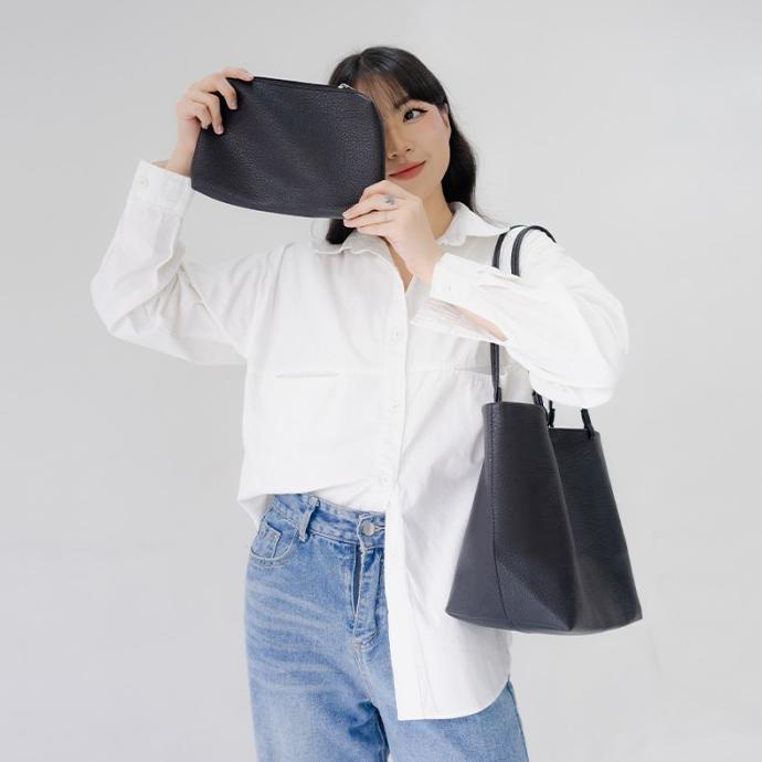 TERMURAH MILIKI KKV TAS TOTE BAG WANITA DENGAN POUCH BROWN / APRICOT / BLACK TERBAIK