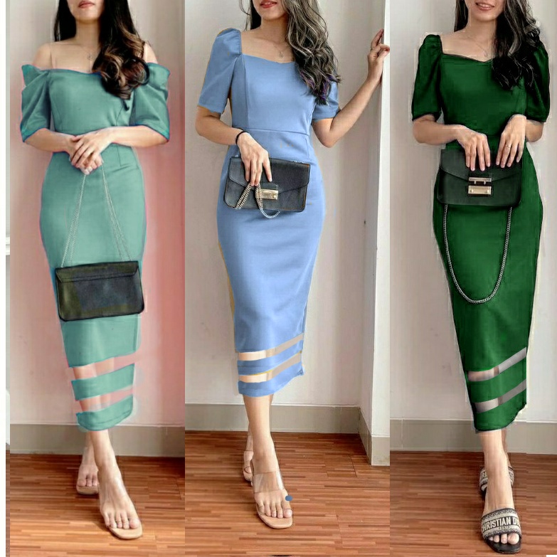 Dress Pendek Wanita Korean Style Selutut Terbaru 2023 Midi Brokat Cewek Rok Pakaian Christmas Lebara