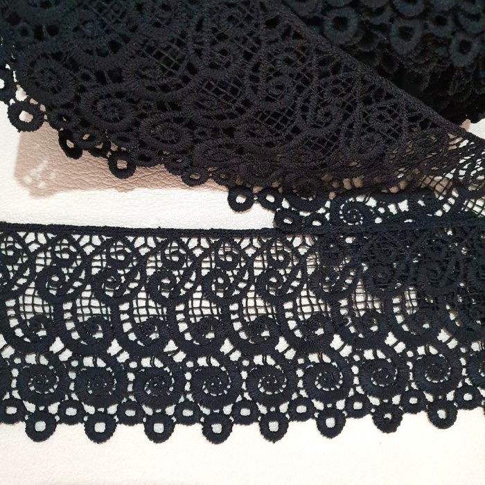 Promo Renda Giper Bordir Lebar 10 Cm Motif Keong - Hitam (15 Yard)