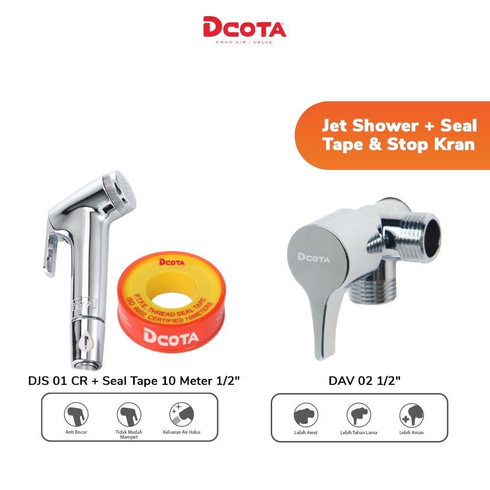 Dcota Jet Shower Cebok Bidet DJS 01 CR + Stop Kran DAV 02 1/2" + Seal Tape