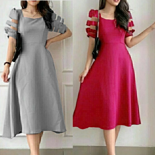 Dress Pendek Wanita Selutut Sexy Korean Style Midi Rayon Idul Fitri Adem Premium Gaon Bju Setelan Tu