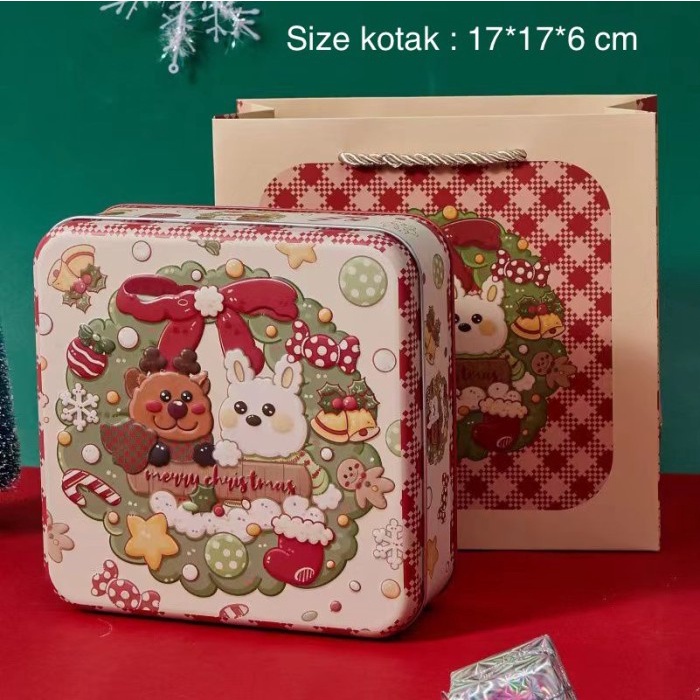 

Kaleng Kue Kering Kotak Hampers Natal Tin Box Christmas Toples Cookies - Square Ribbon Limited Stock