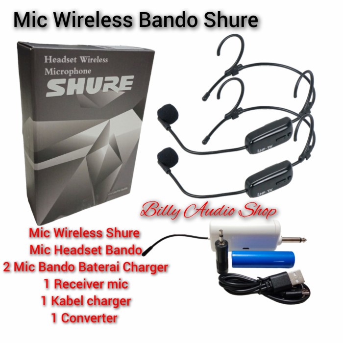 Mic Wireless Shure Headset Bando 2 Mic Charger