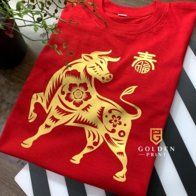 Terlaris Kaos Imlek 2021 - Baju Imlek Shio Kerbau Gold - Tshirt Imlek 2021 Berkualitas
