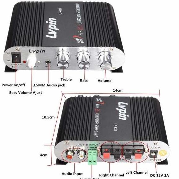 LVPIN Mini HiFi Stereo Amplifier Treble Bass Booster 12V 200W - LP-838 Termurah
