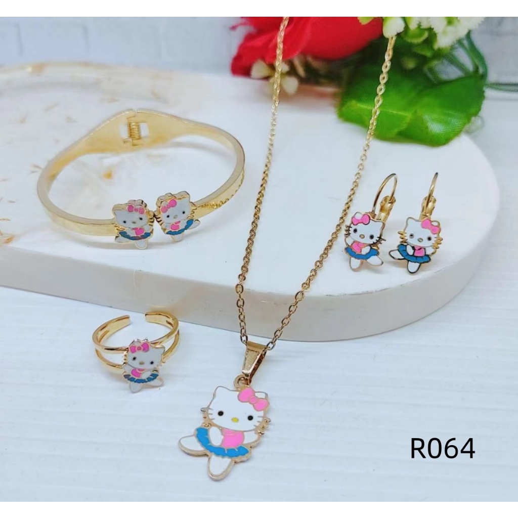 Titanium Set Anak Gelang Kalung Cincin Dan Anting R064/065/066