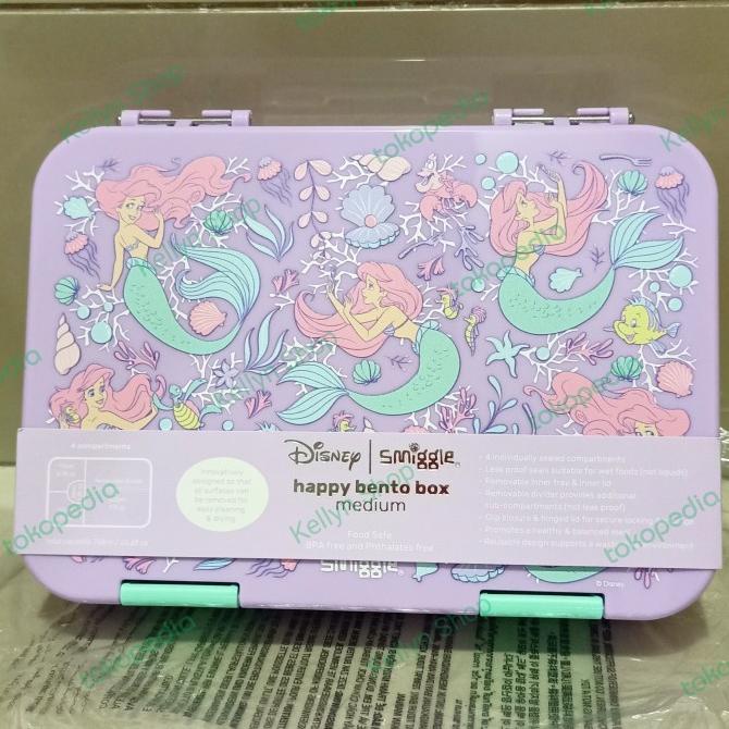 Smiggle Lunch Box Bento Medium Happy Disney Princess Ariel Mermaid Ori