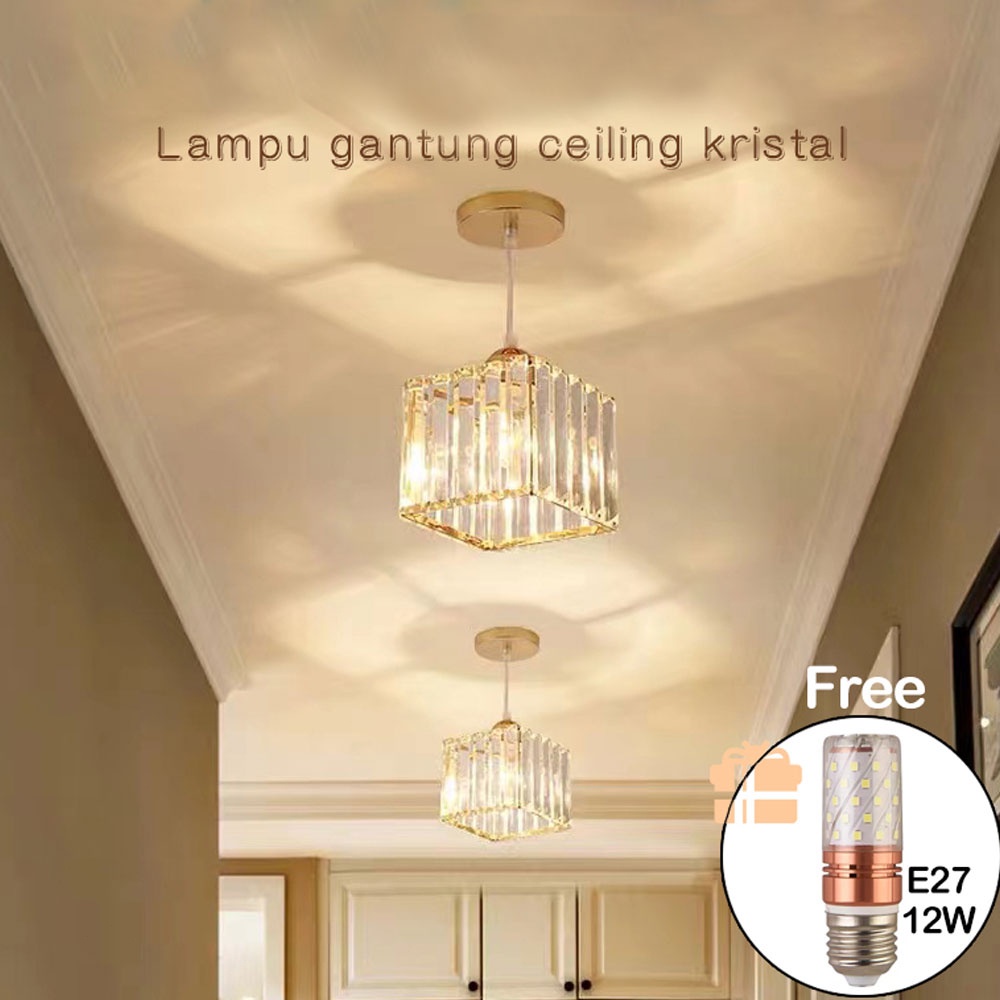 Lampu Plafon Gantung Kristal Nimalis 2 El (Kotak & Bulat) Lampu Kristal Plafon Rumah Lampu Ceiling
