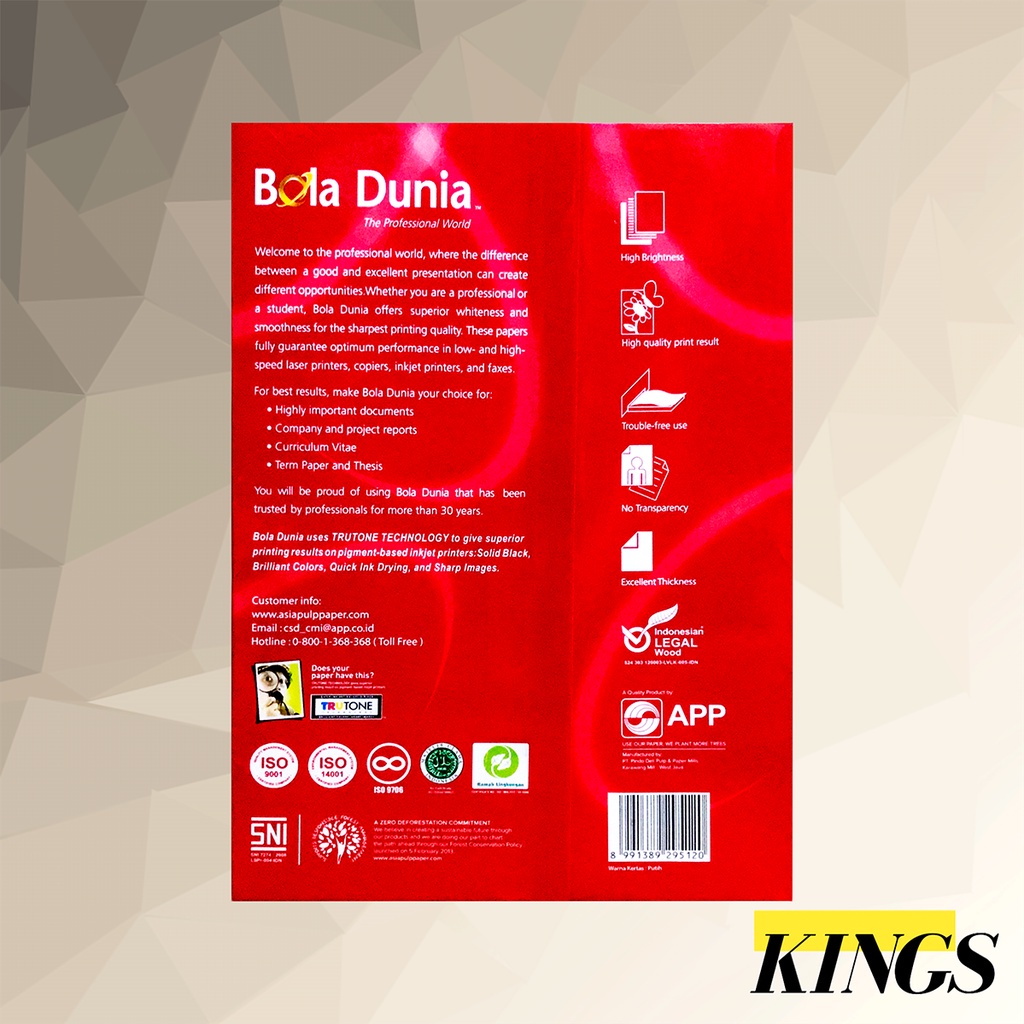 

Bola Dunia Kertas Hvs A4 80 Gsm 1 Rim / 500 Lembar