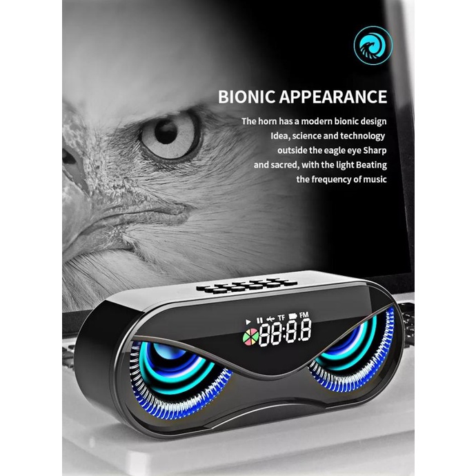 Speaker Bluetooth Nirkabel LED Desain Burung Hantu Alarm Radio FM